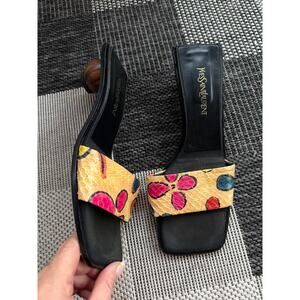 VTG Yves Saint Laurent Disco Ball Mule Sandals 9.5 Square Toe Leather Snakeskin